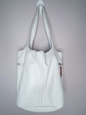 Roots Large White Leather Slouchy Tote Bag | Soft Hobo Shoulder Bag